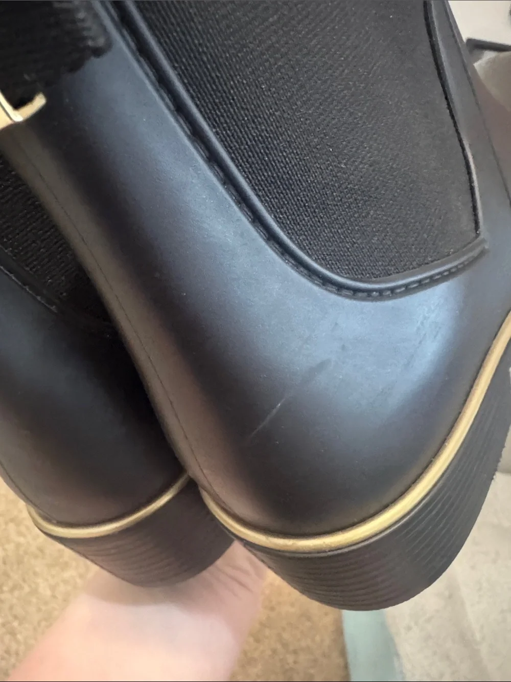 kate spade Black Chelsea Rain Boot with Gold Accent